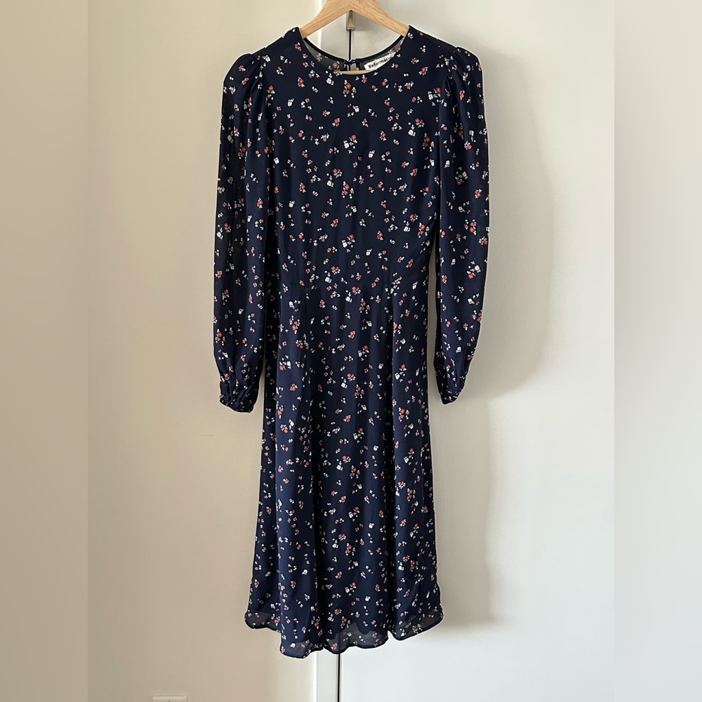 Blue and White Long Sleeve Reformation Dress